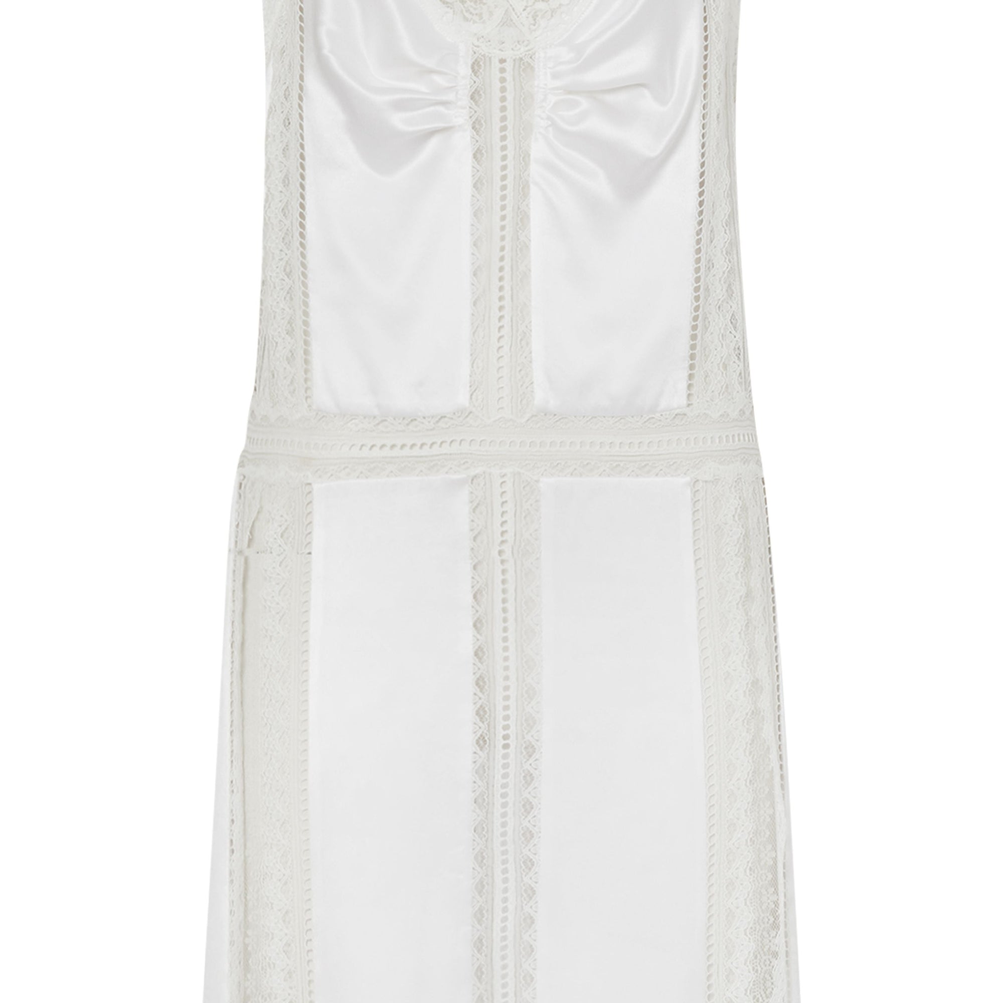 Robe combinaison en satin de soie avec dentelle de chantilly - Blanc optique