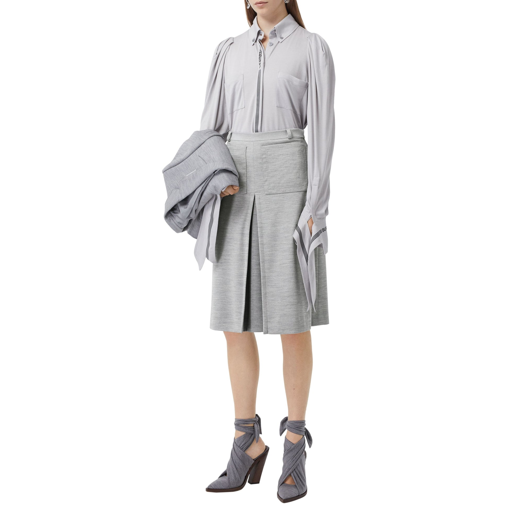 CLOUD GREY Jupe trapèze en jersey de laine technique avec plis ronds