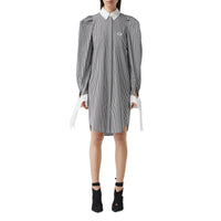 Robe chemise en popeline de coton rayée avec logo appliqué - Noir