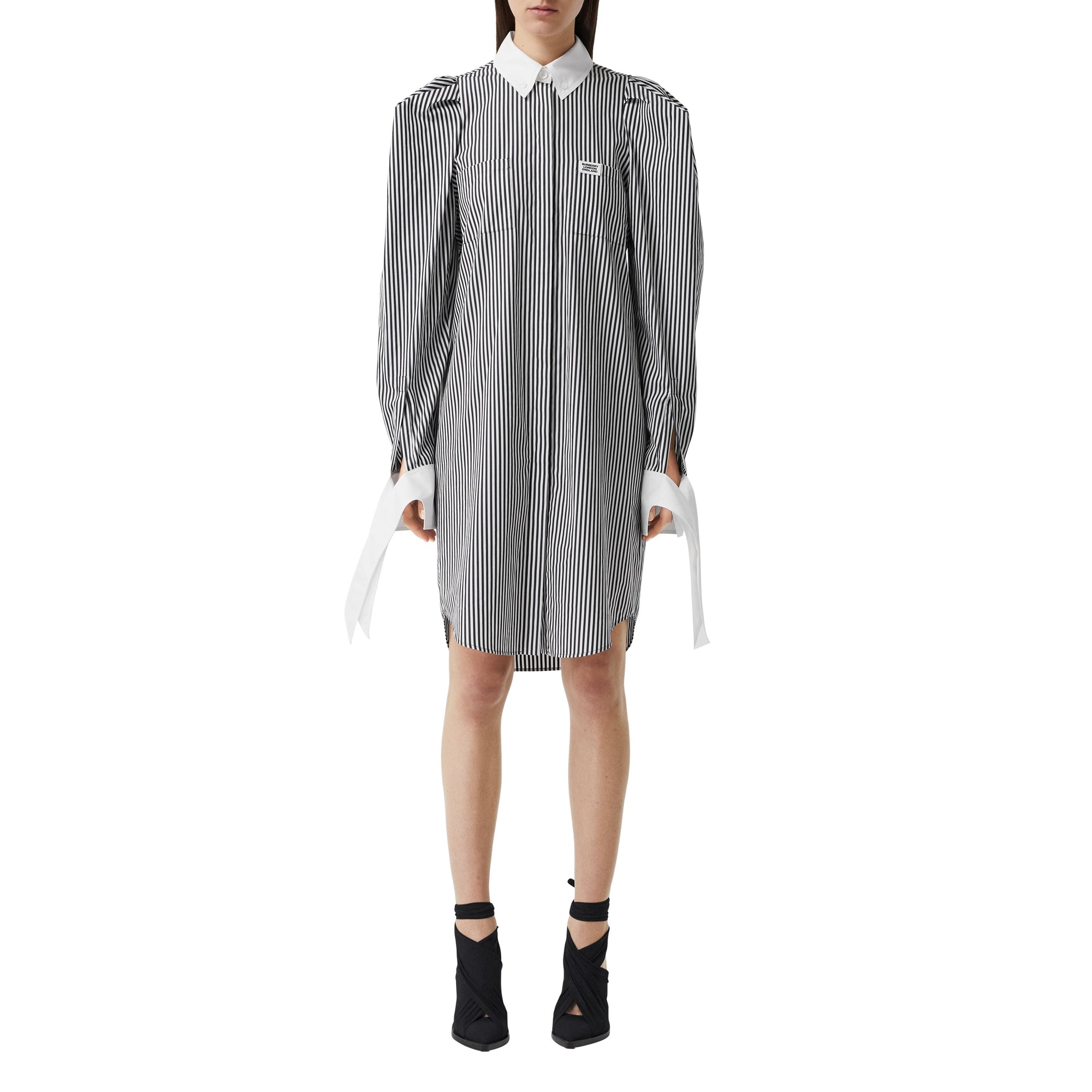 BLACK STRIPE Robe chemise en popeline de coton rayée avec logo appliqué
