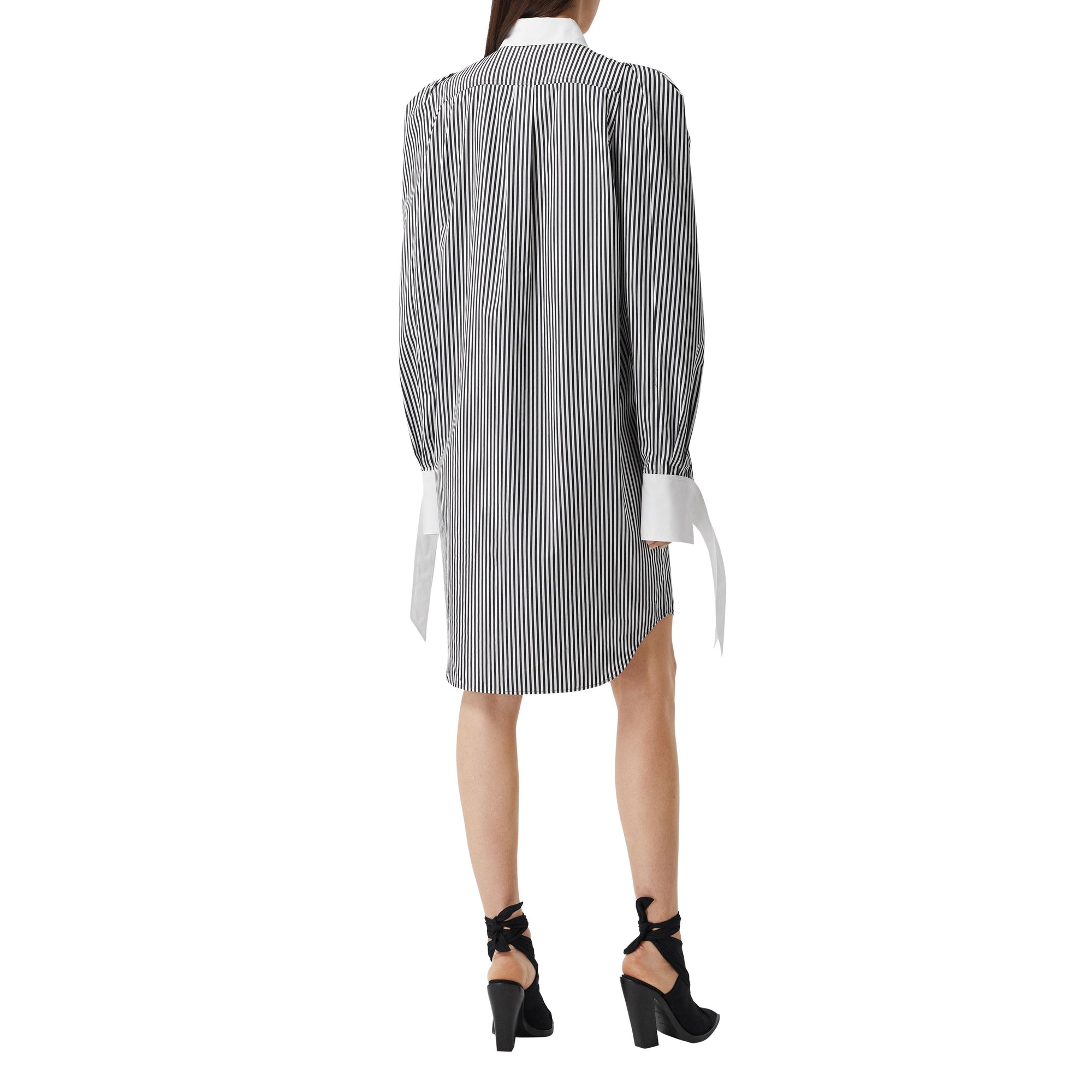Robe chemise en popeline de coton rayée avec logo appliqué - Noir