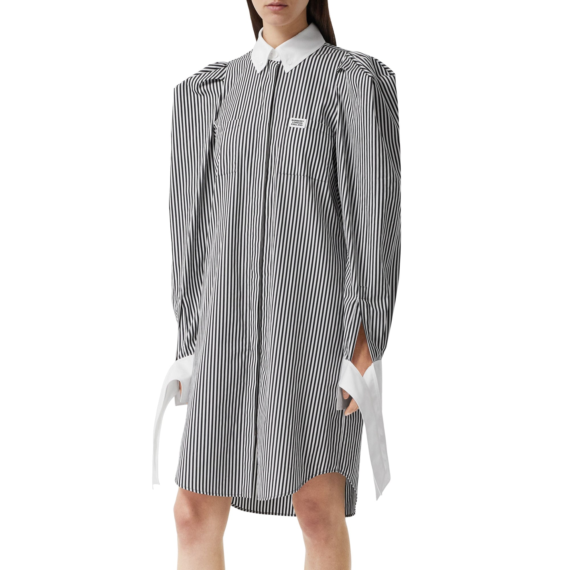 Robe chemise en popeline de coton rayée avec logo appliqué - Noir
