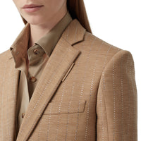 Blazer en jersey de laine technique à fines rayures en cristaux - Camaïeu de noix de pécan