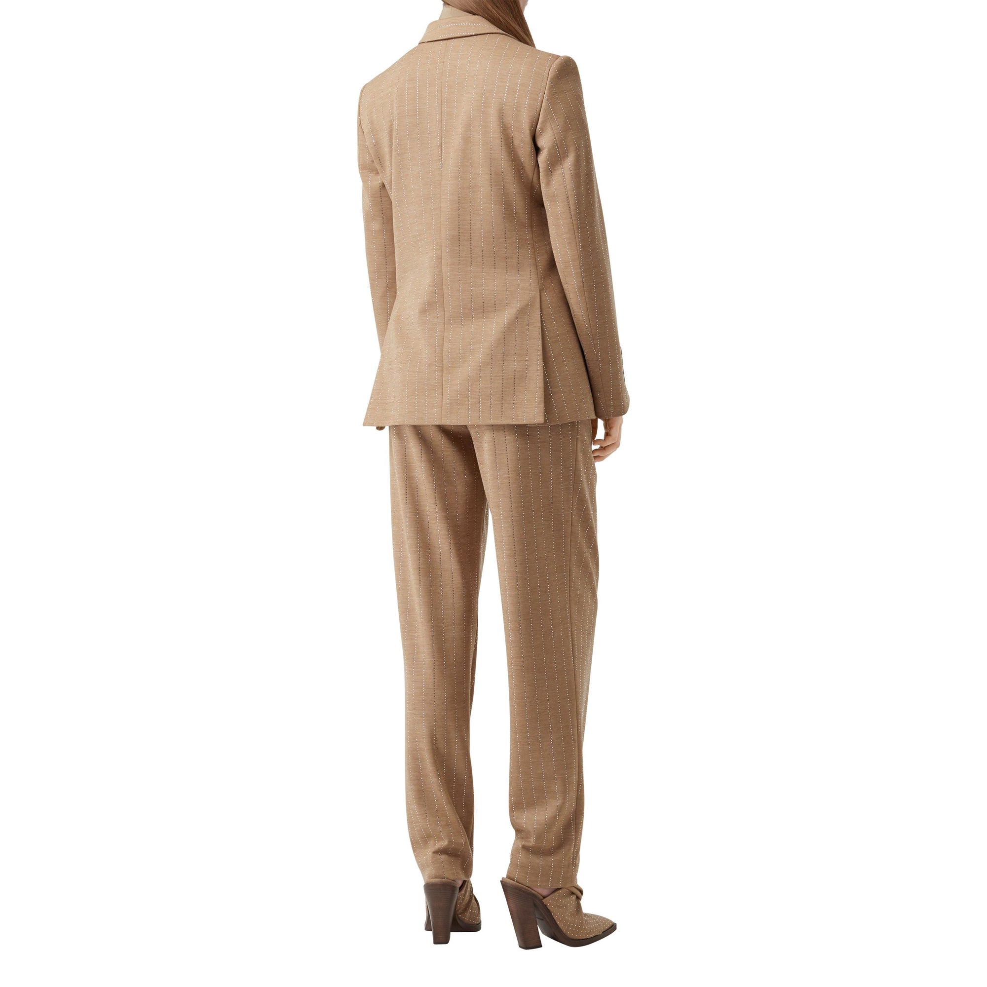 Blazer en jersey de laine technique à fines rayures en cristaux - Camaïeu de noix de pécan