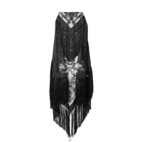 Robe foulard en tulle brodé - Blanc neige & noir