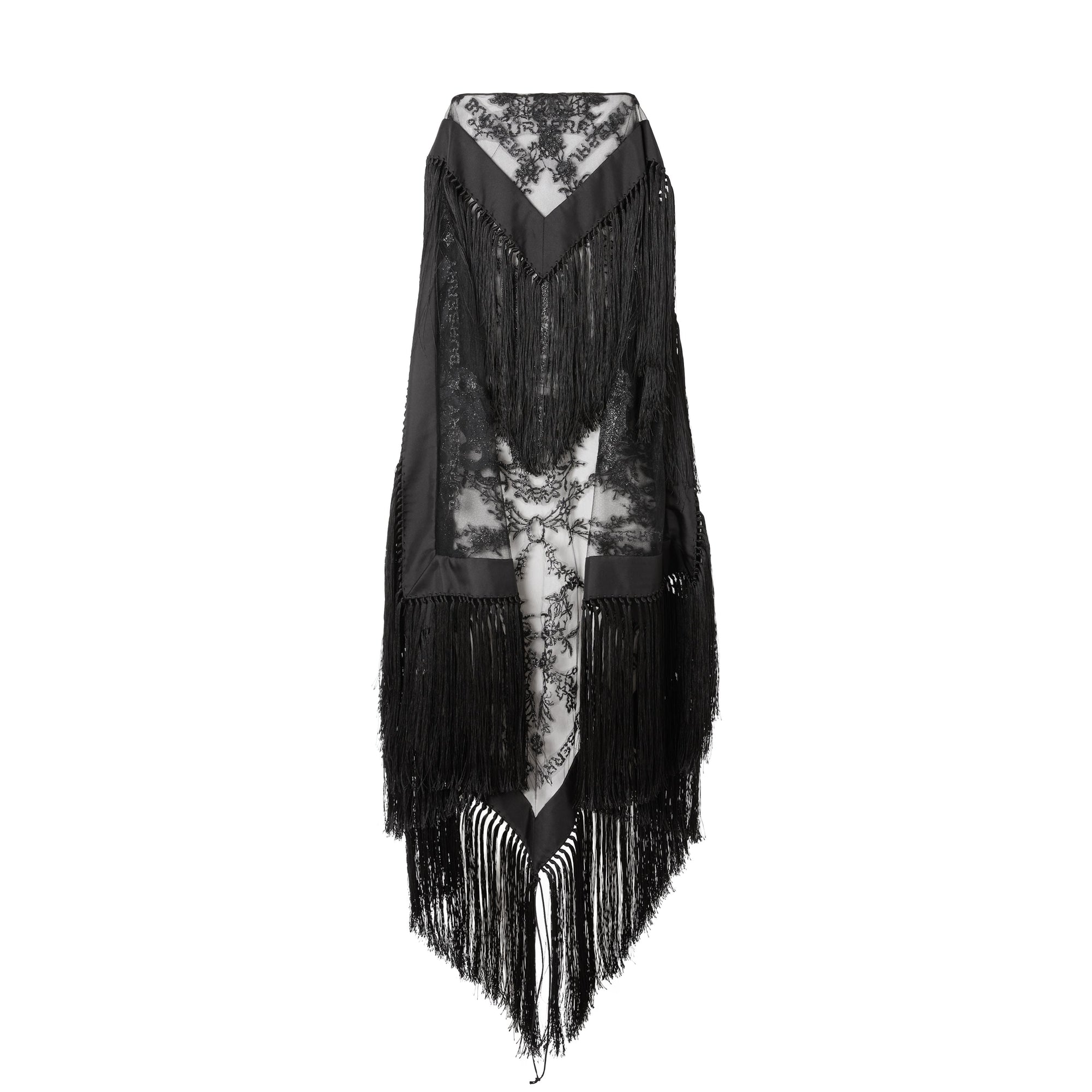 Robe foulard en tulle brodé - Blanc neige & noir