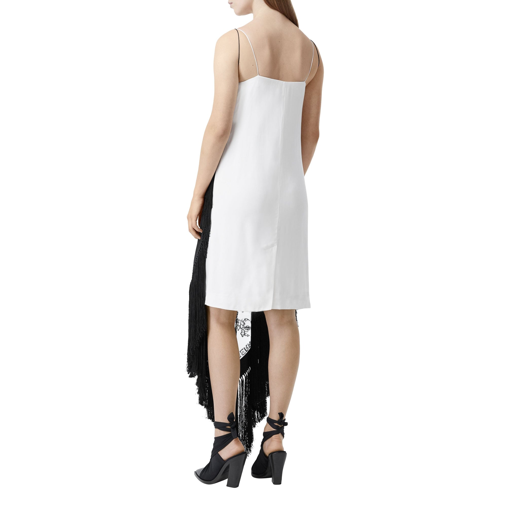 Robe foulard en tulle brodé - Blanc neige & noir