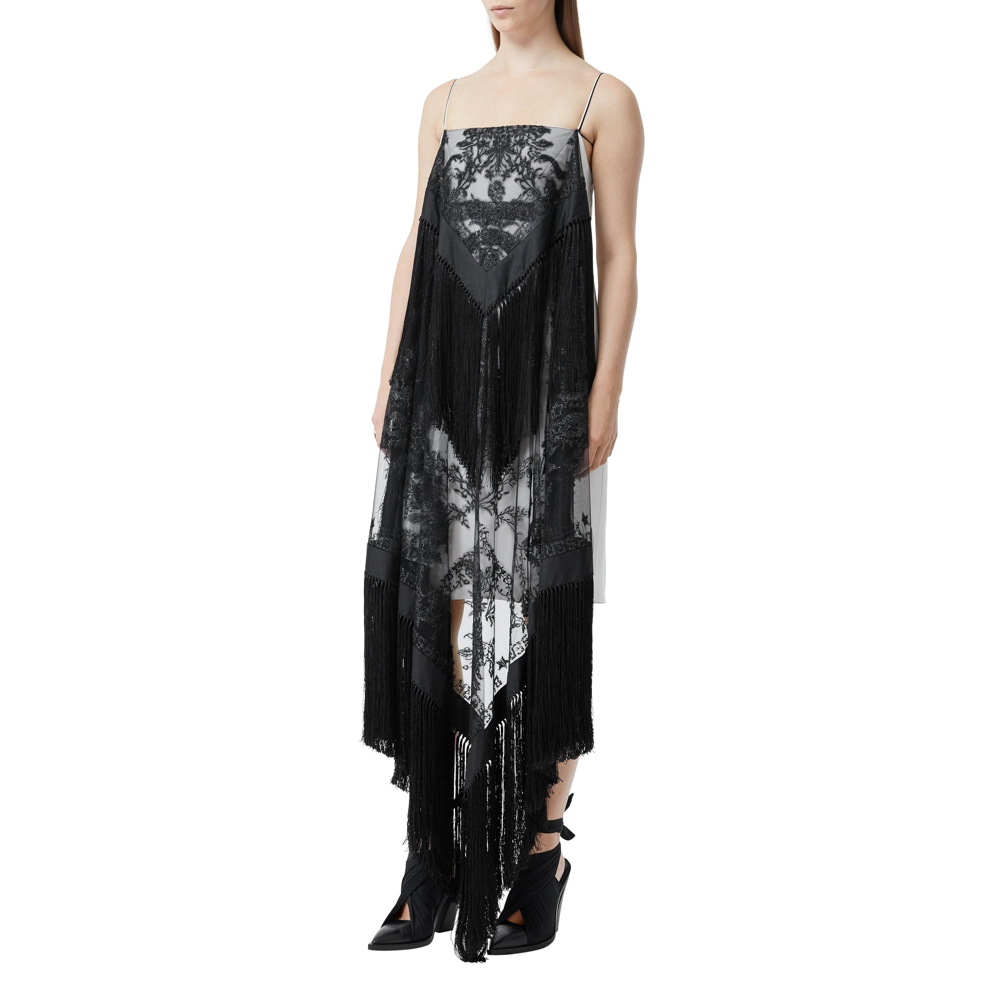 Robe foulard en tulle brodé - Blanc neige & noir