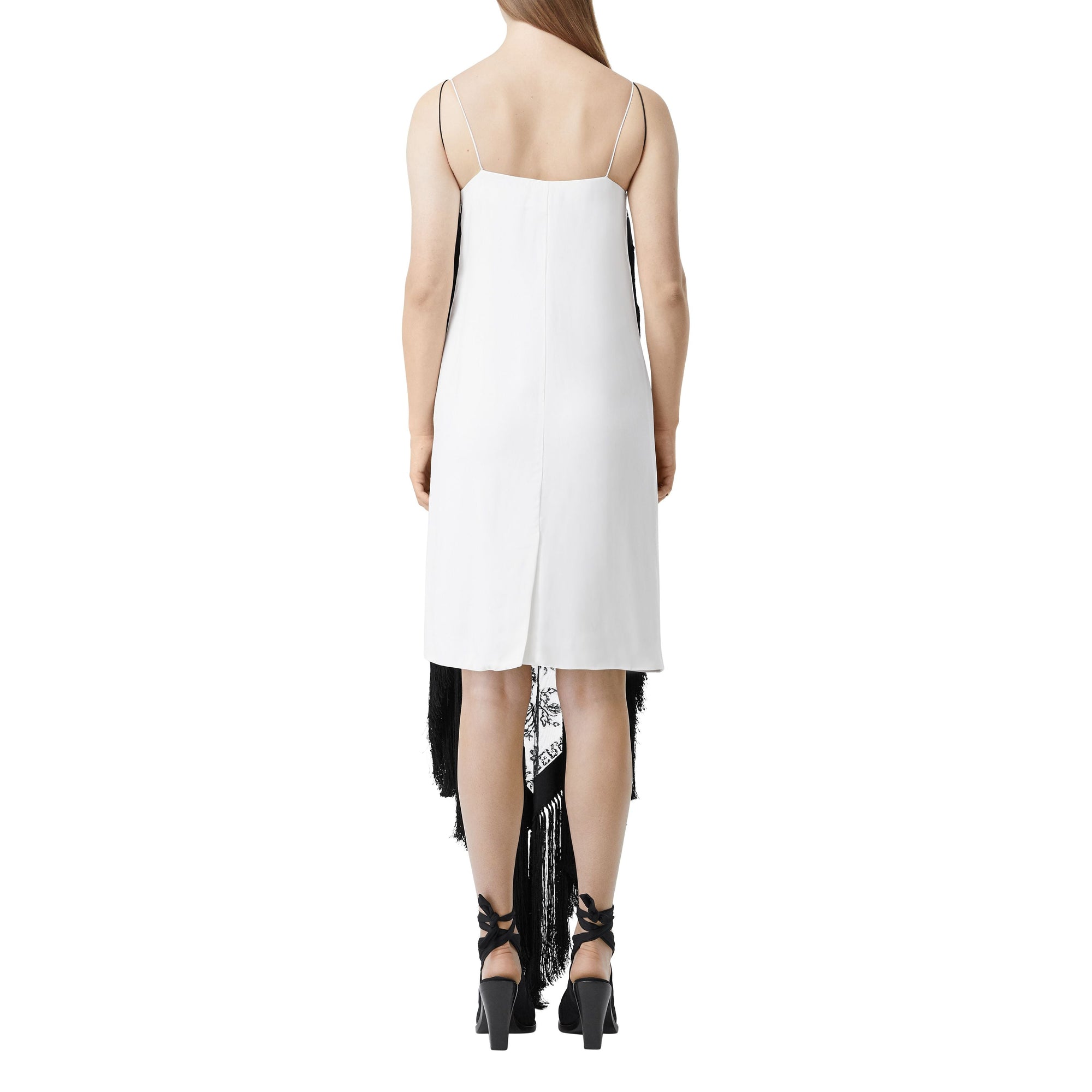 Robe foulard en tulle brodé - Blanc neige & noir