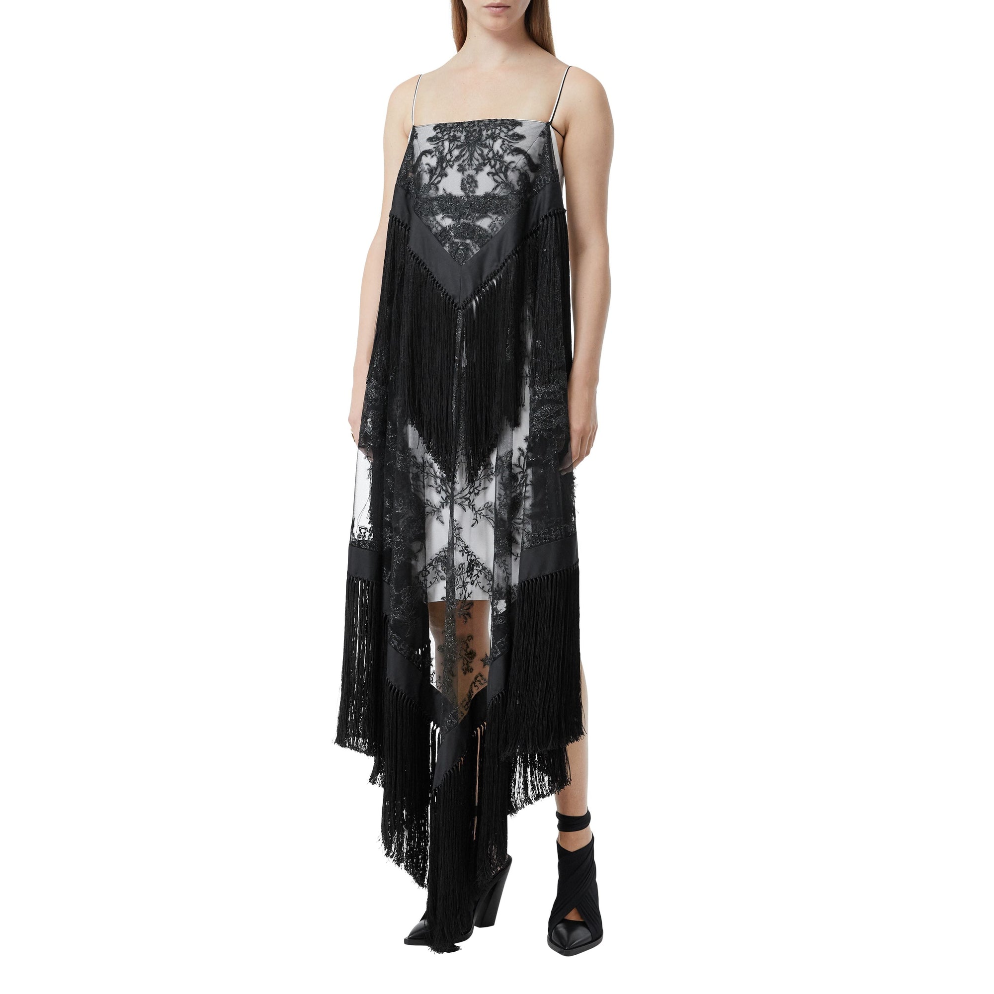 Robe foulard en tulle brodé - Blanc neige & noir