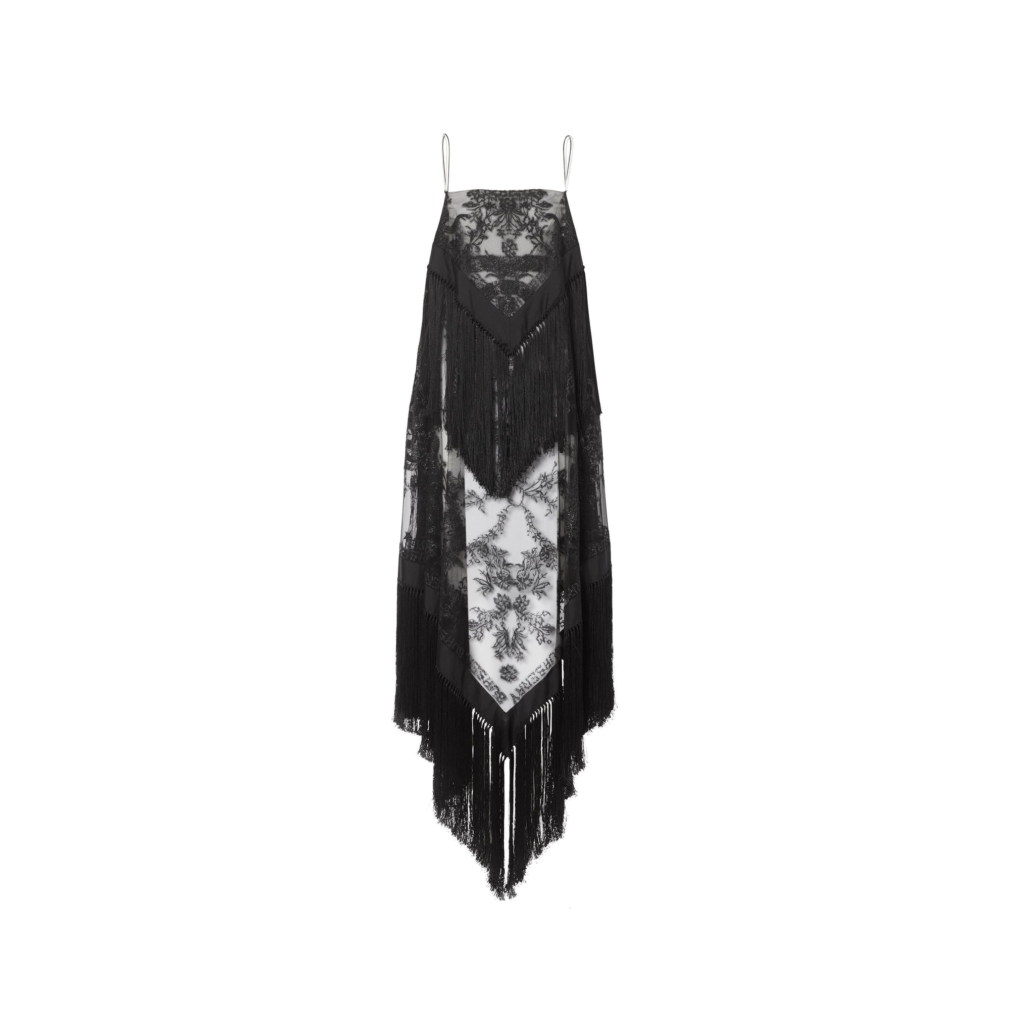 Robe foulard en tulle brodé - Blanc neige & noir