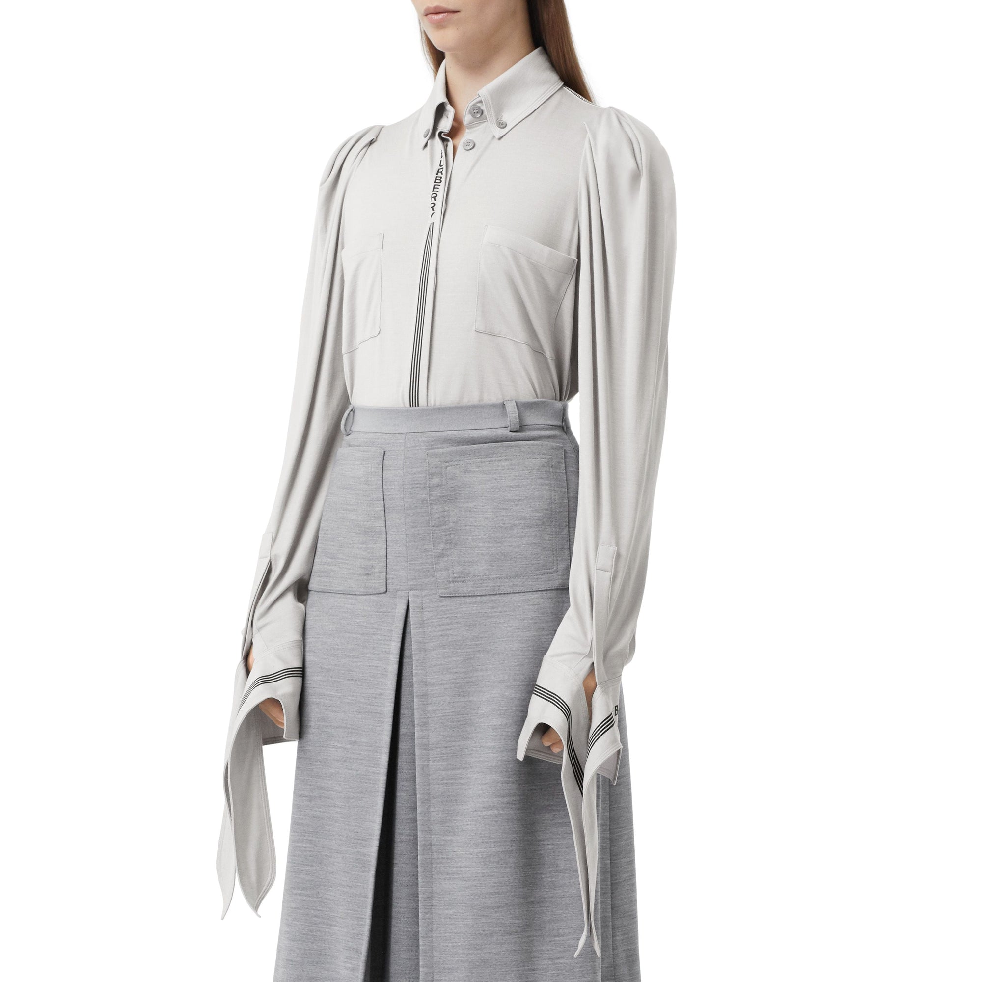 Chemise en jersey de soie et laine à logo - Camaïeu de gris