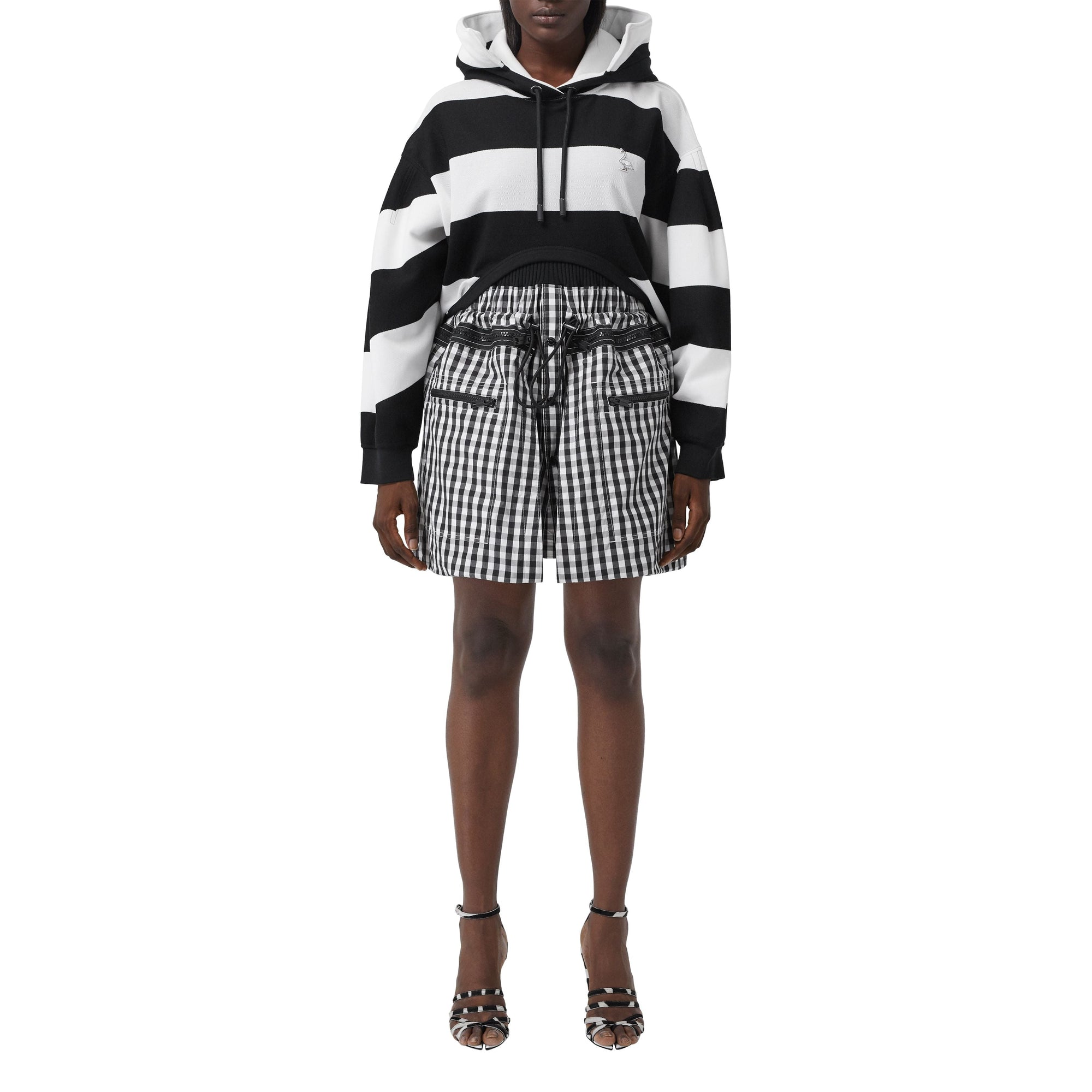 Hoodie oversize en coton avec cygne et découpe - Noir