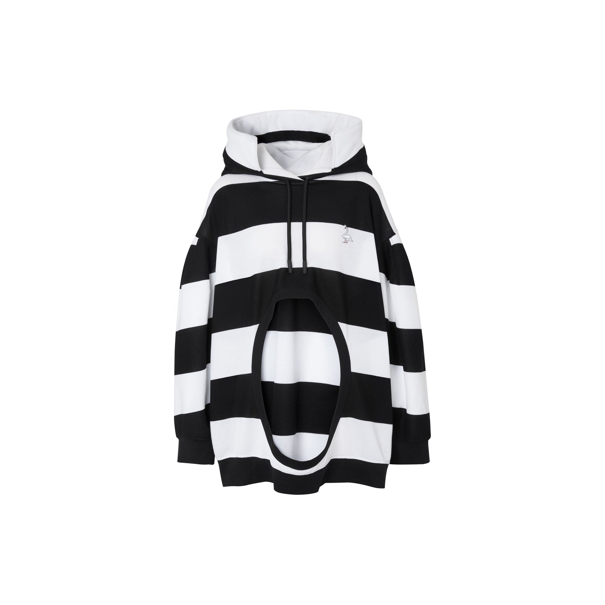 Hoodie oversize en coton avec cygne et découpe - Noir