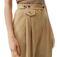 Pantalon tailleur en laine technique à fines rayures en cristaux - Camaïeu de Noix de Pécan