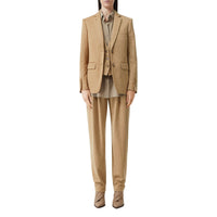 Pantalon tailleur en laine technique à fines rayures en cristaux - Camaïeu de noix de pécan