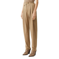 Pantalon tailleur en laine technique à fines rayures en cristaux - Camaïeu de Noix de Pécan