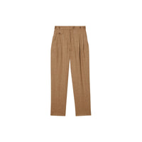 Pantalon tailleur en laine technique à fines rayures en cristaux - Camaïeu de Noix de Pécan