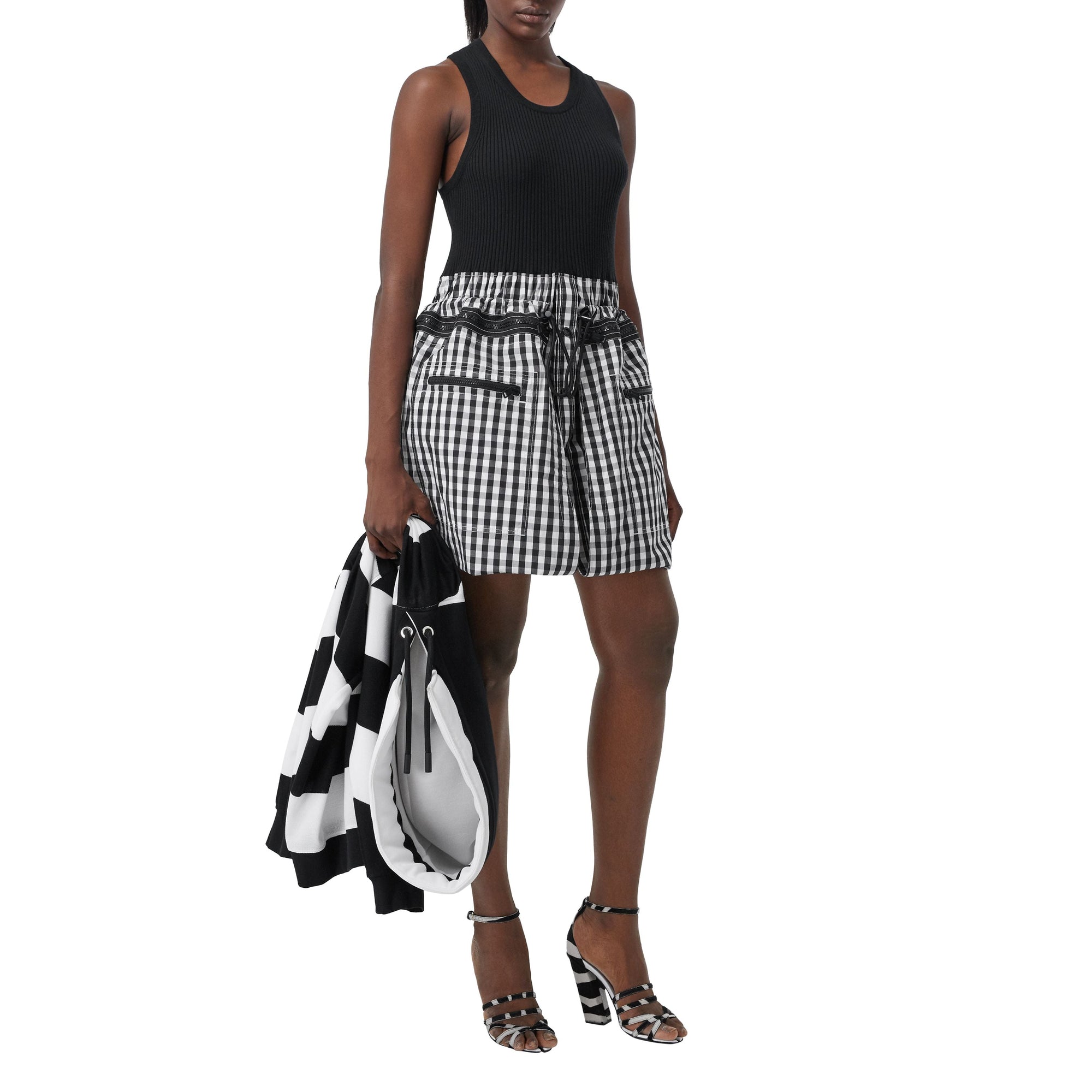 Robe repliable en laine technique et coton vichy - Noir
