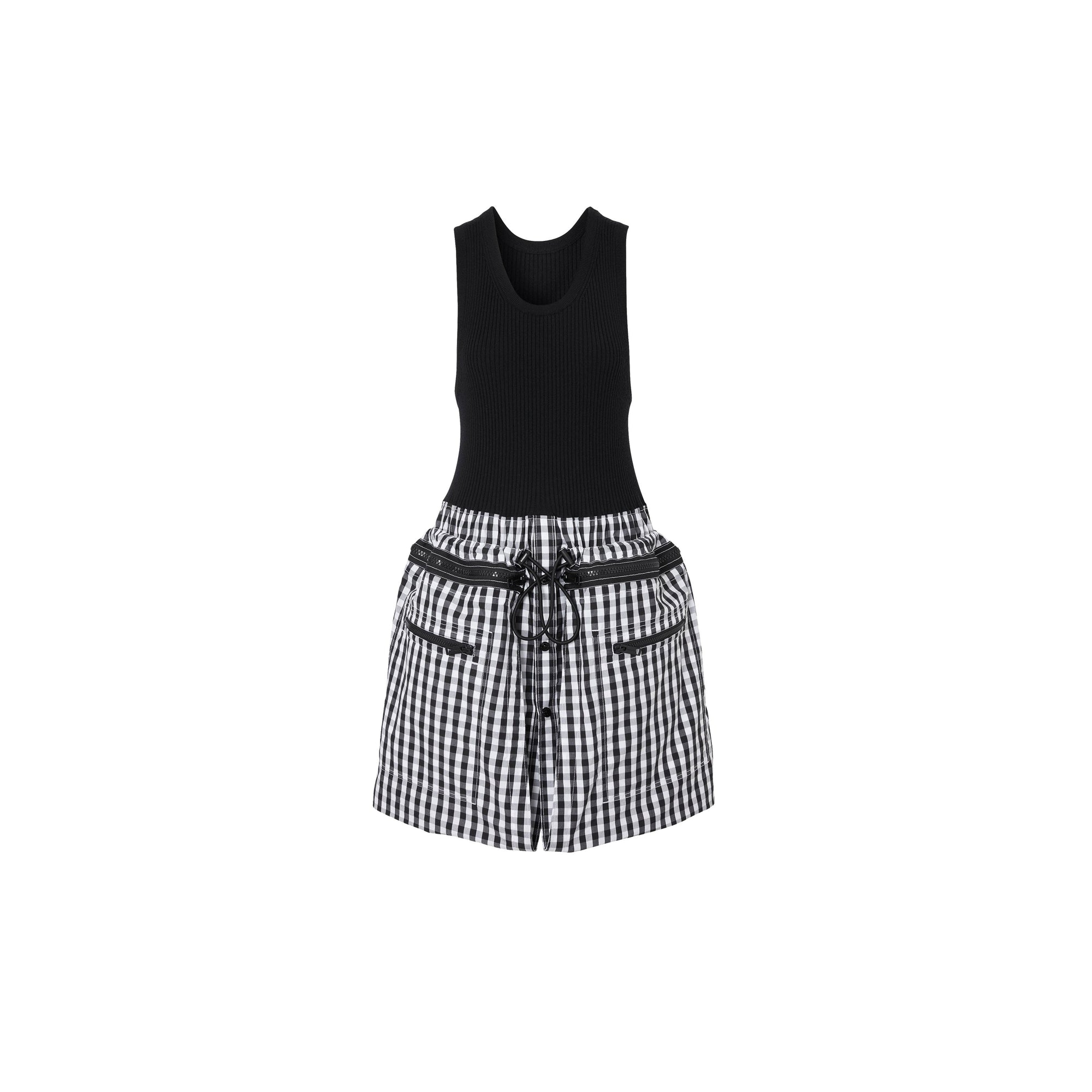 Robe repliable en laine technique et coton vichy - Noir