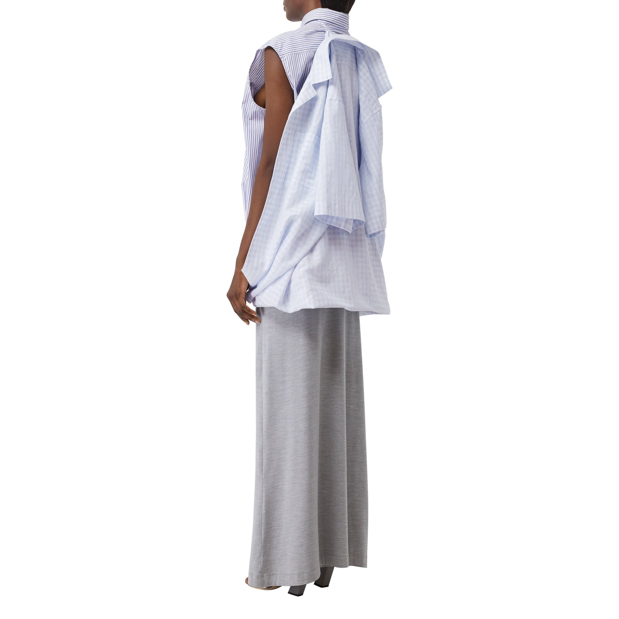 PALE BLUE Double chemise oversize rayée et vichy