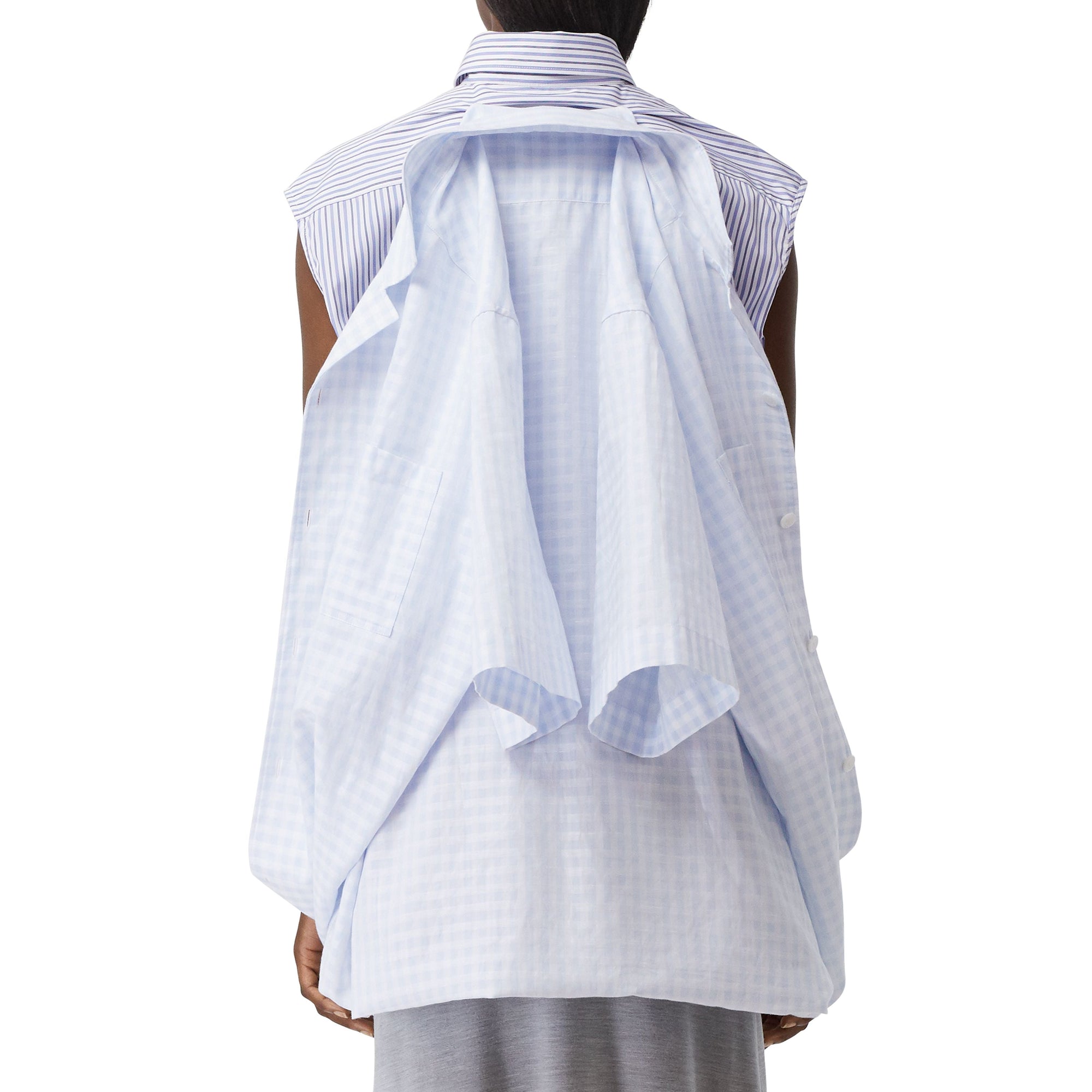 PALE BLUE Double chemise oversize rayée et vichy