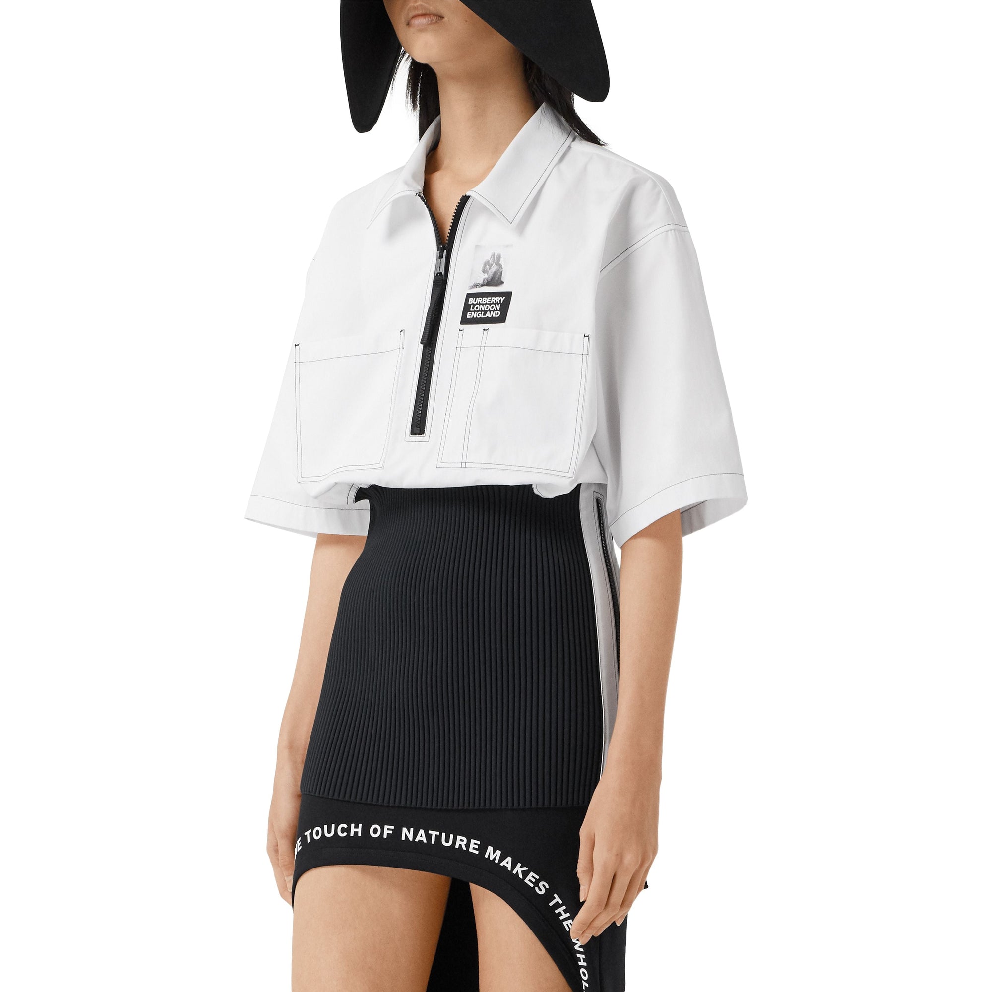 OPTIC WHITE Chemise oversize à manches courtes en coton avec maille côtelée