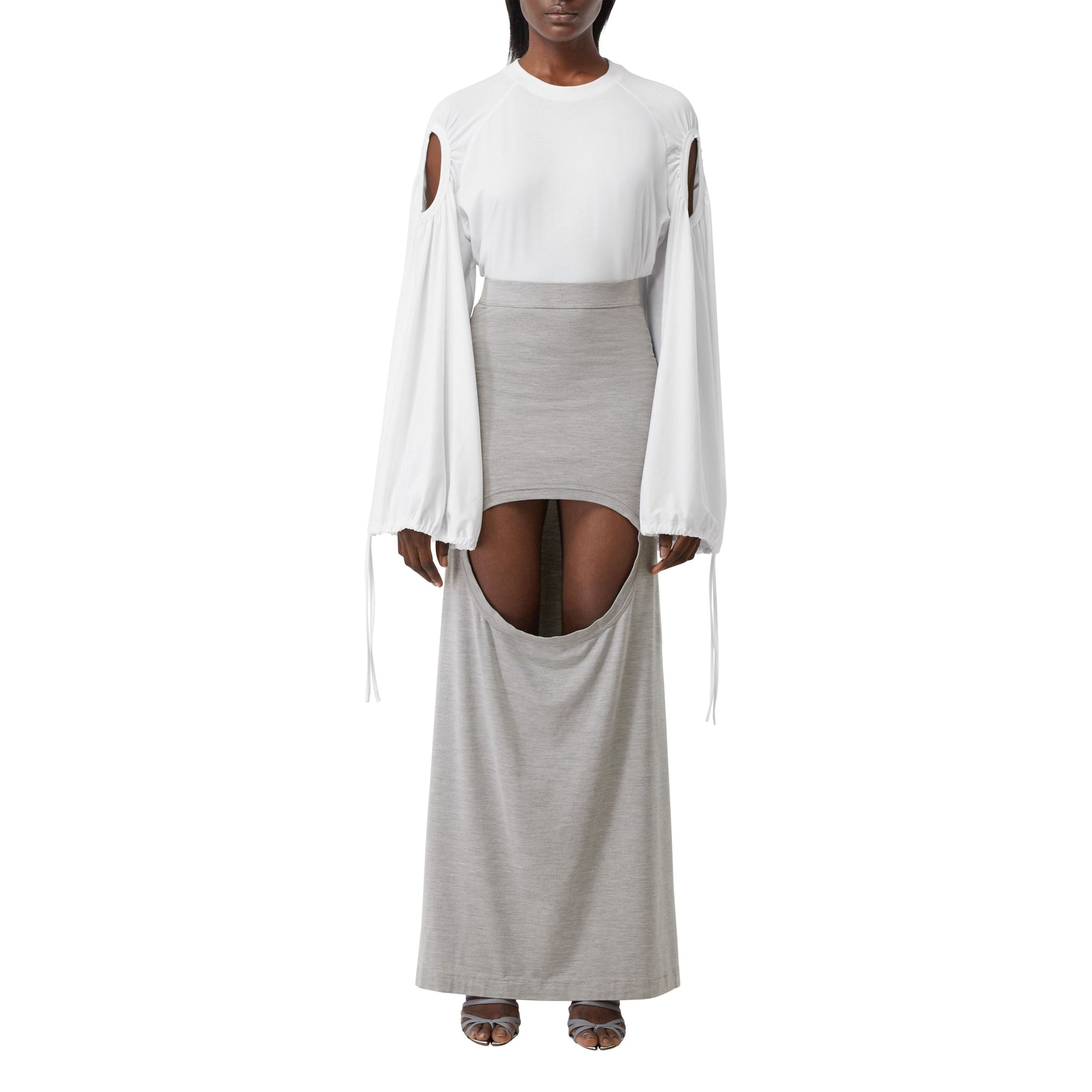 Jupe en jersey de soie stretch avec découpe - Camaïeu de gris