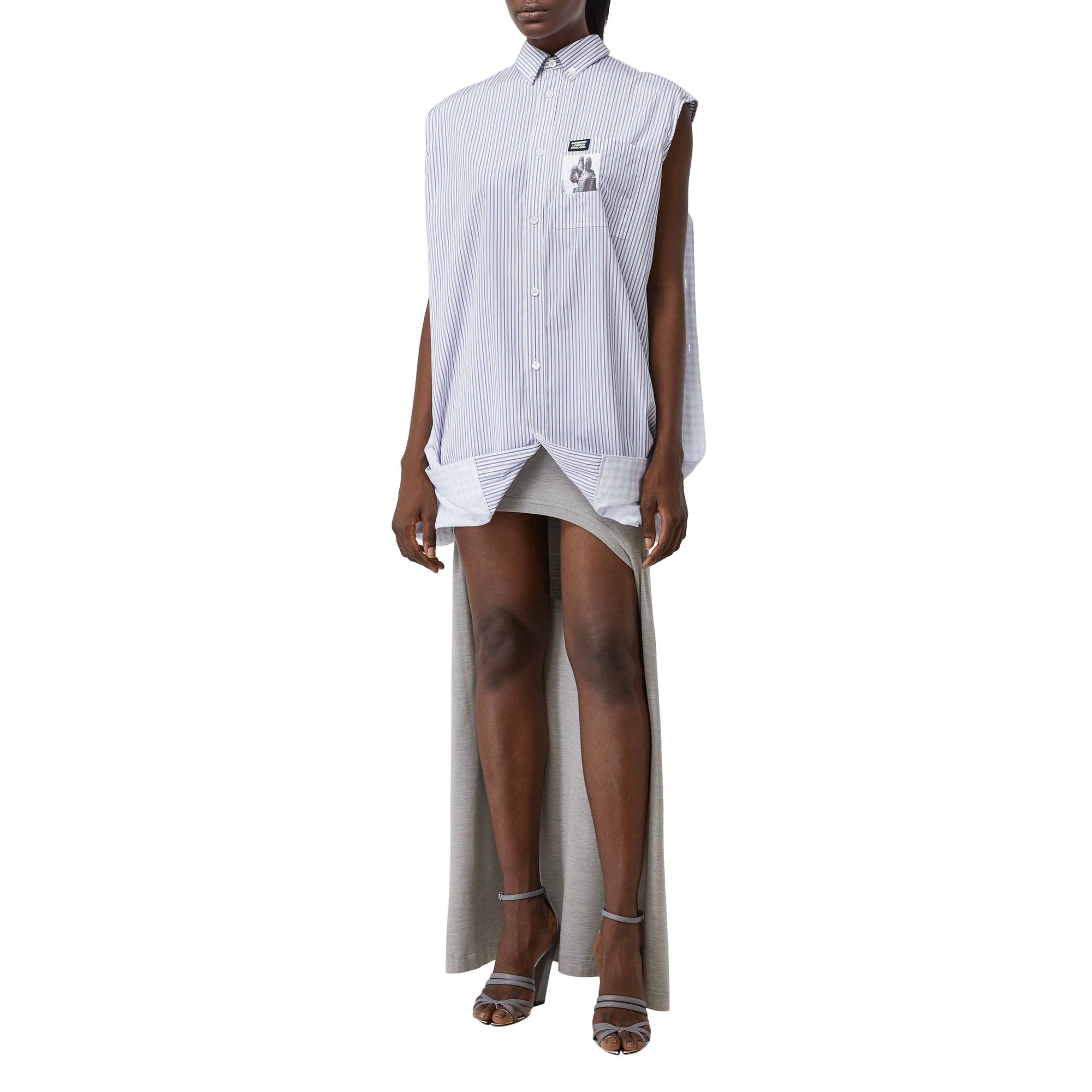Jupe en jersey de soie stretch avec découpe - Camaïeu de gris