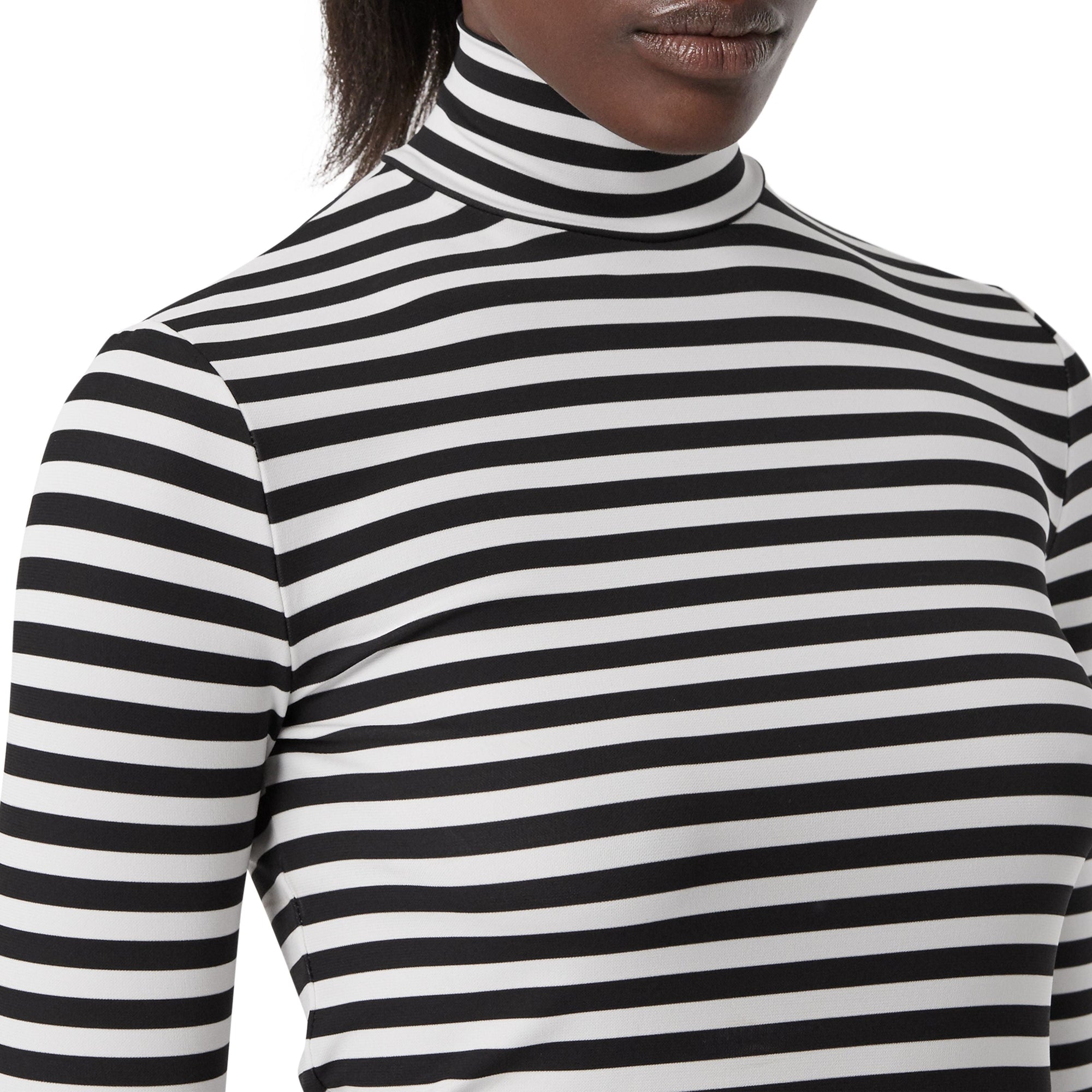 Haut à col roulé en jersey stretch rayé - Noir & blanc