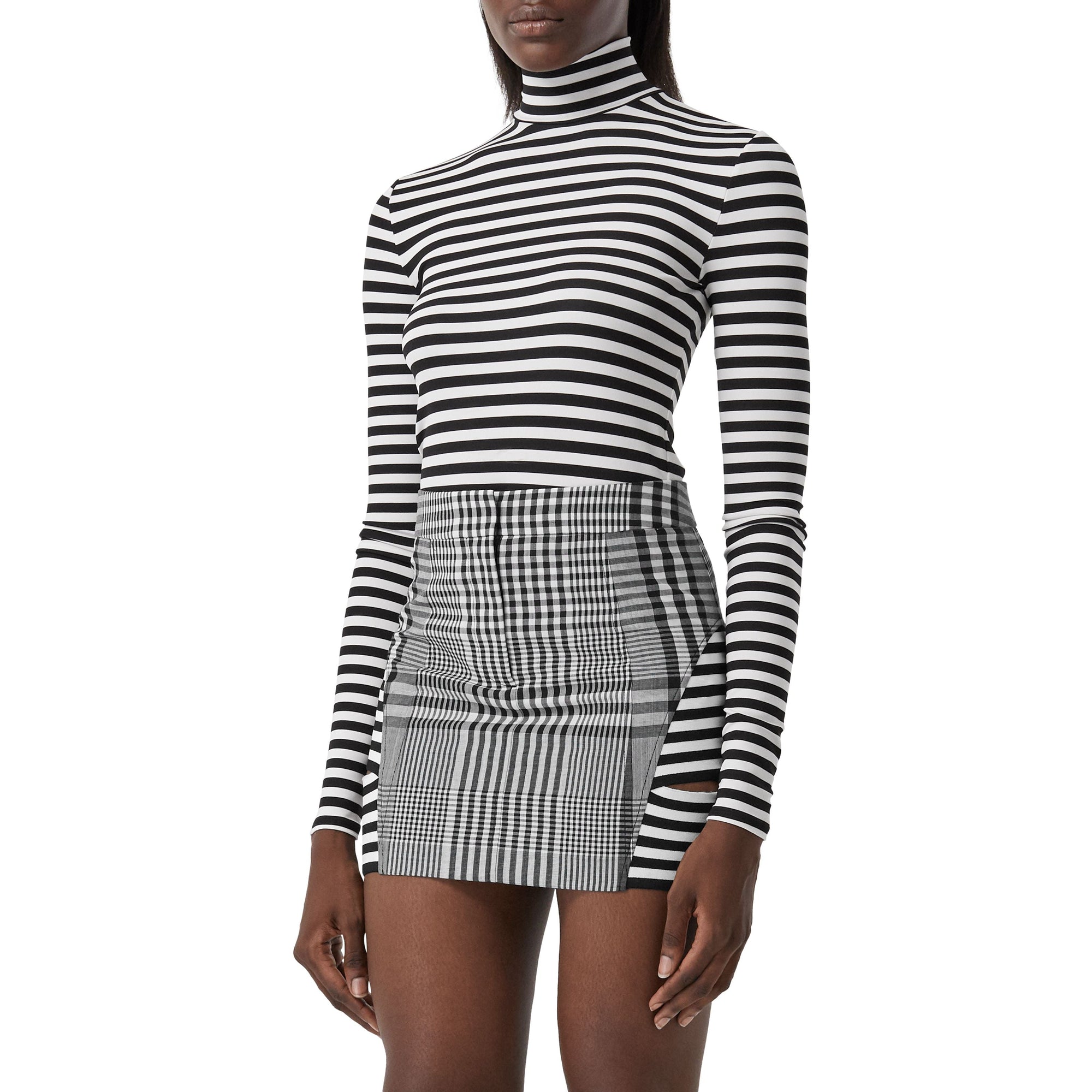 Haut à col roulé en jersey stretch rayé - Noir & blanc