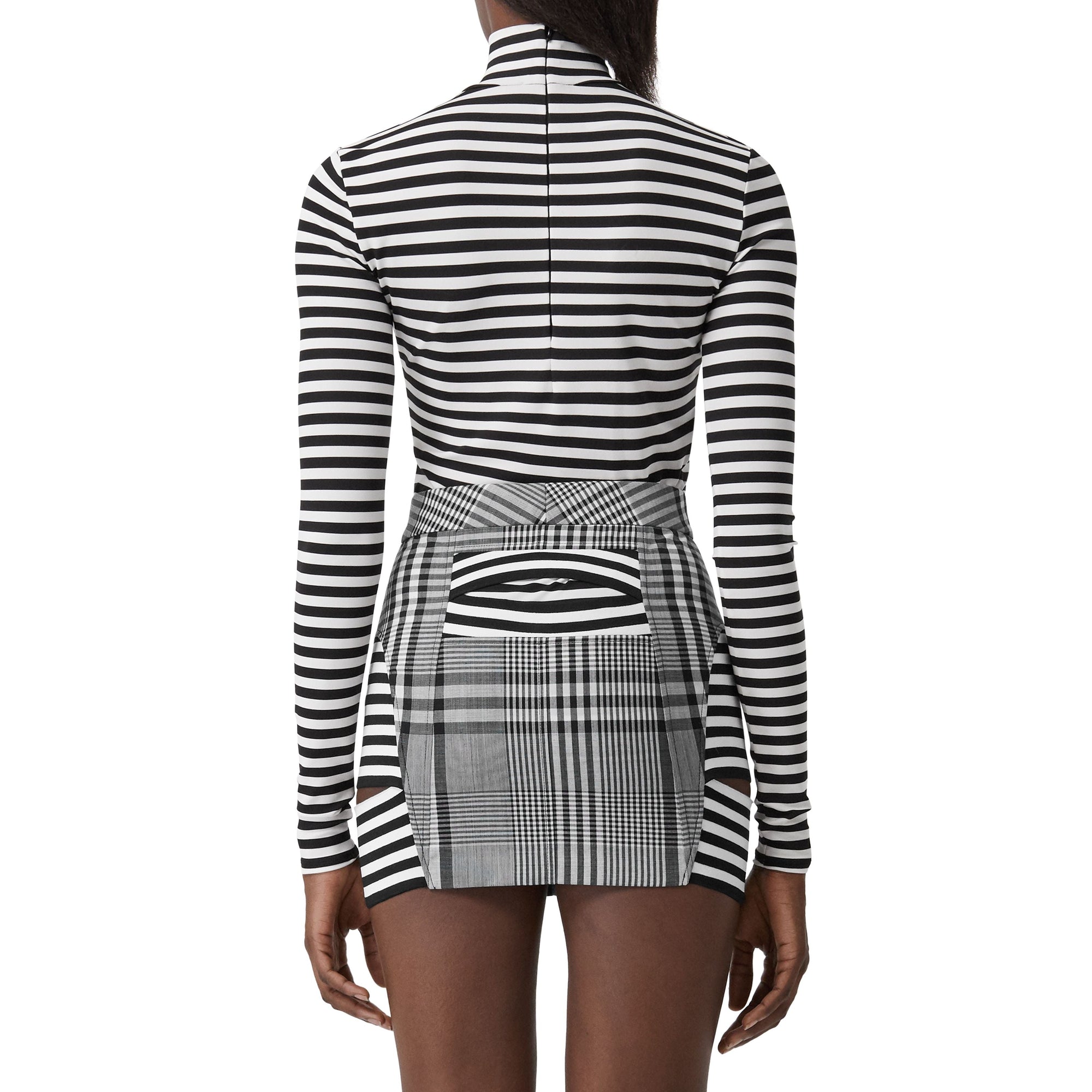 Haut à col roulé en jersey stretch rayé - Noir & blanc