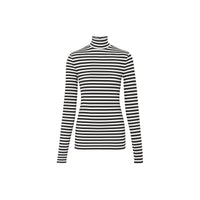 Haut à col roulé en jersey stretch rayé - Noir & blanc