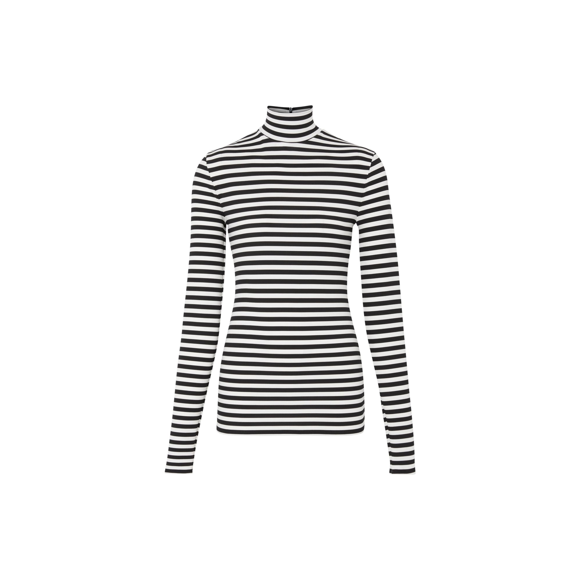 Haut à col roulé en jersey stretch rayé - Noir & blanc