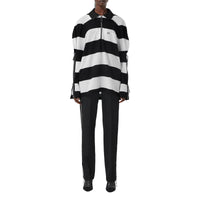 Polo de rugby oversize en piqué de coton rayé avec zip - Noir & blanc