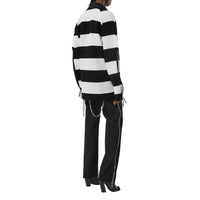 Polo de rugby oversize en piqué de coton rayé avec zip - Noir & blanc