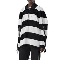 BLACK PATTERN Polo de rugby oversize en piqué de coton rayé avec zip