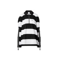 Polo de rugby oversize en piqué de coton rayé avec zip - Noir & blanc