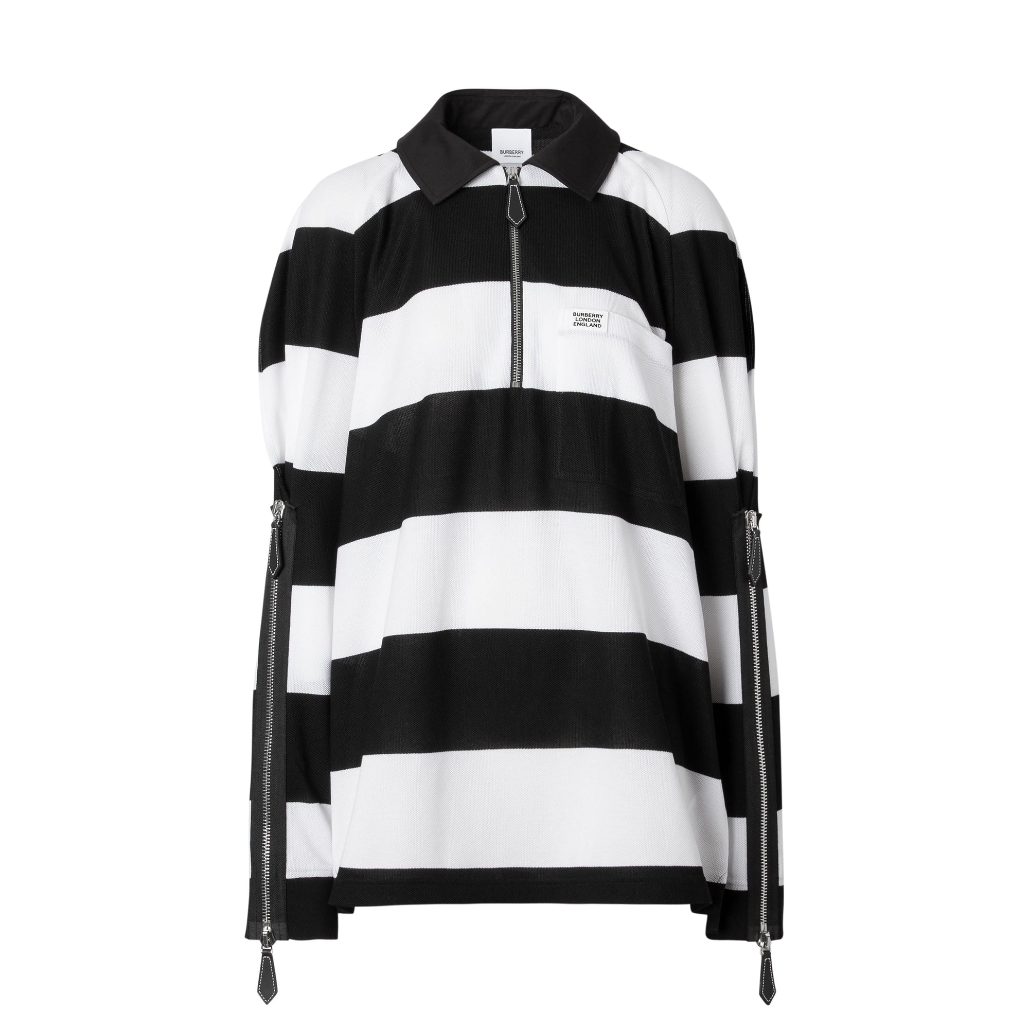 BLACK PATTERN Polo de rugby oversize en piqué de coton rayé avec zip