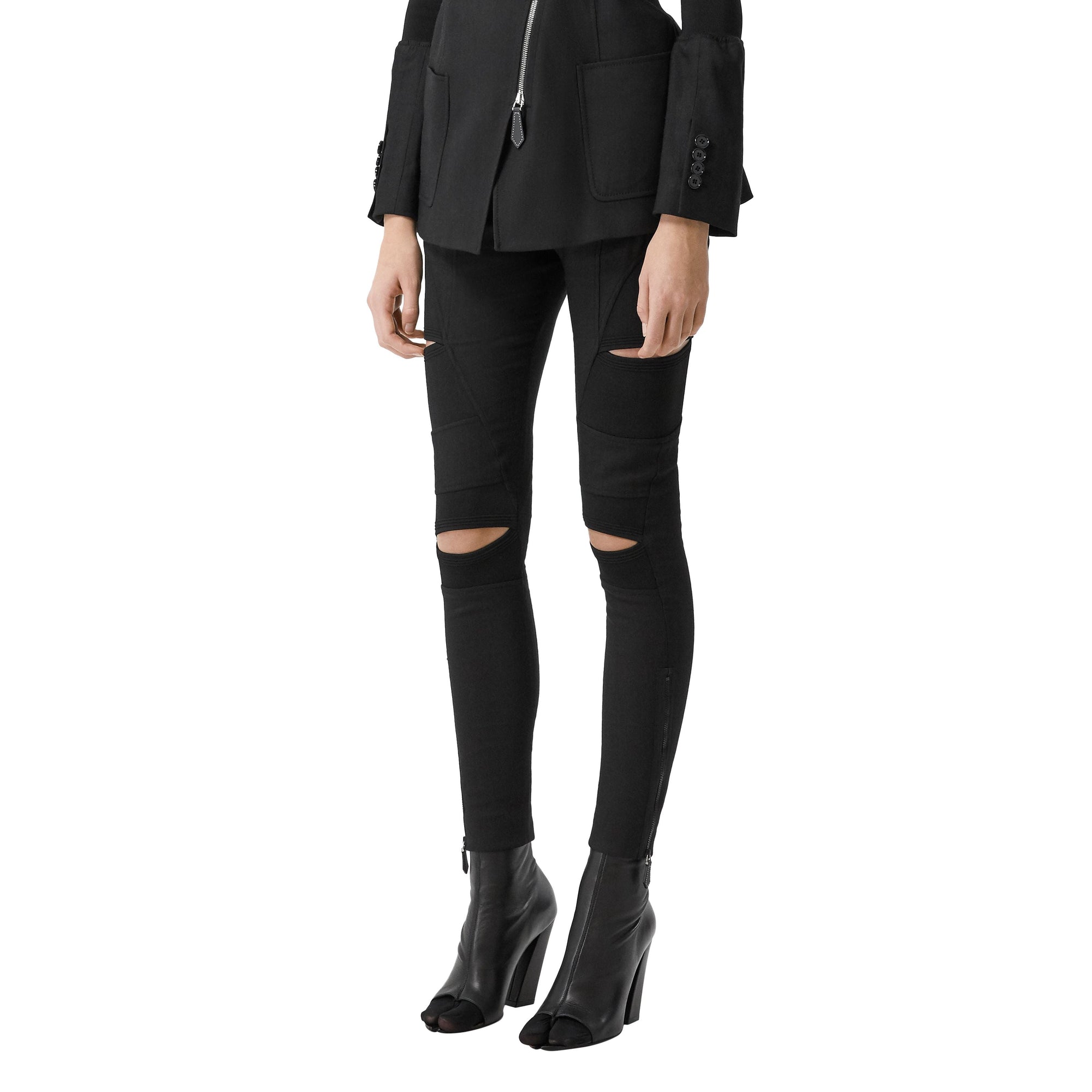 Pantalon skinny en sergé technique avec découpes - Noir