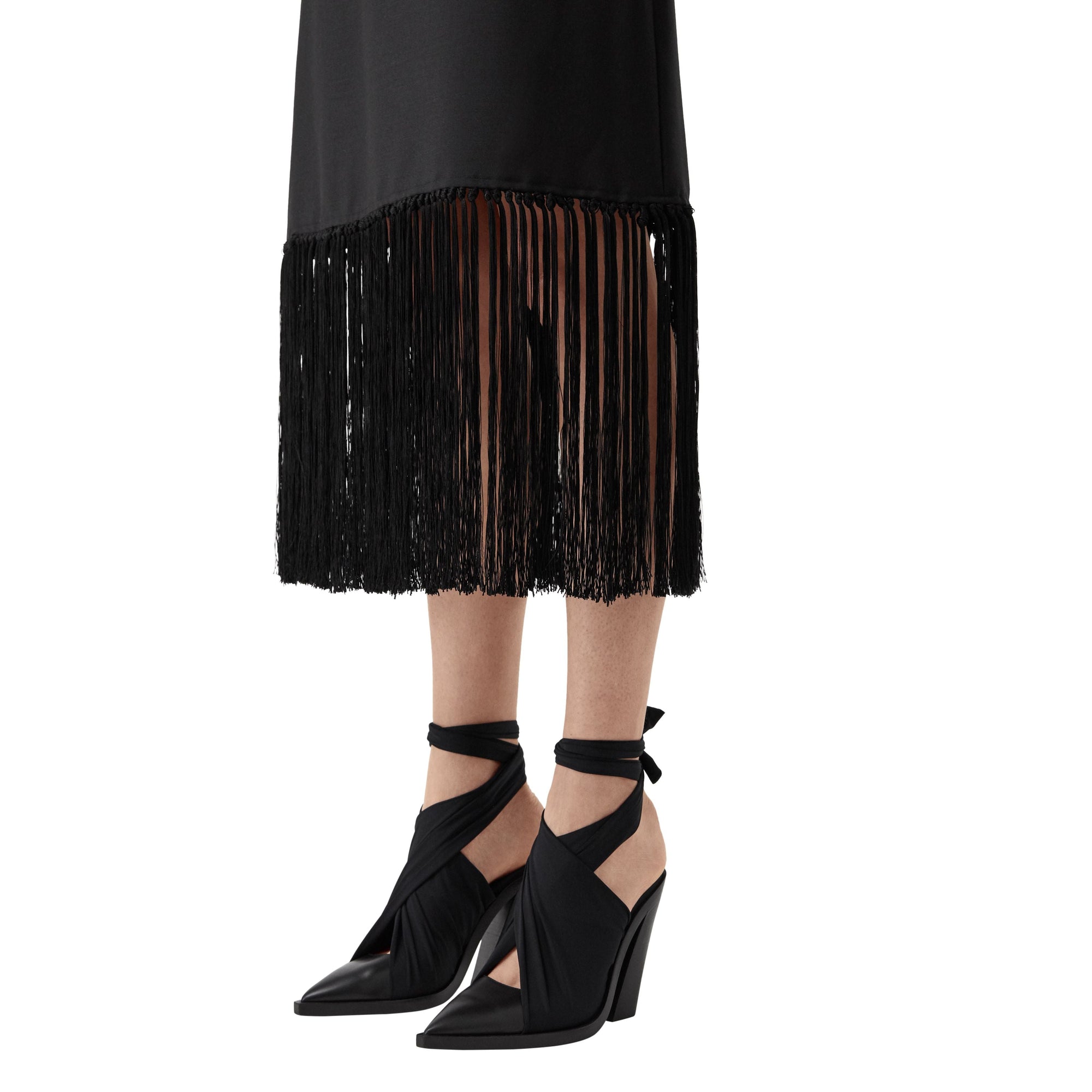 BLACK Jupe trapèze en mohair et laine à franges