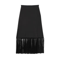BLACK Jupe trapèze en mohair et laine à franges