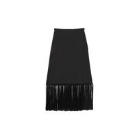 Jupe trapèze en mohair et laine à franges - Noir