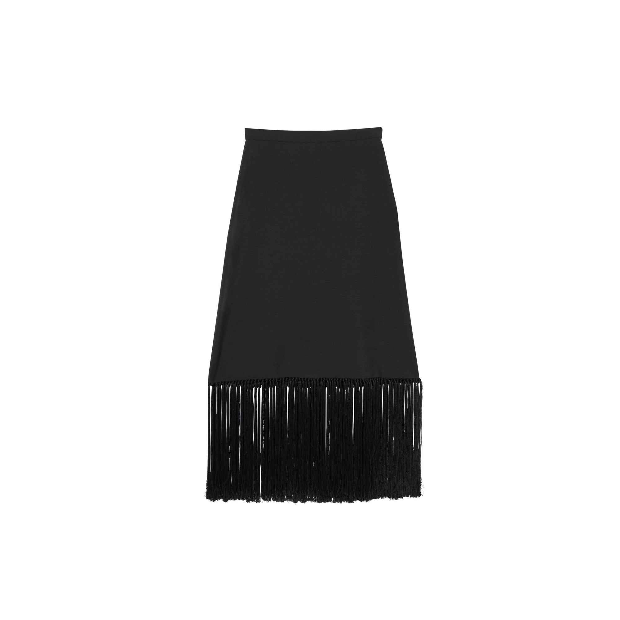 Jupe trapèze en mohair et laine à franges - Noir