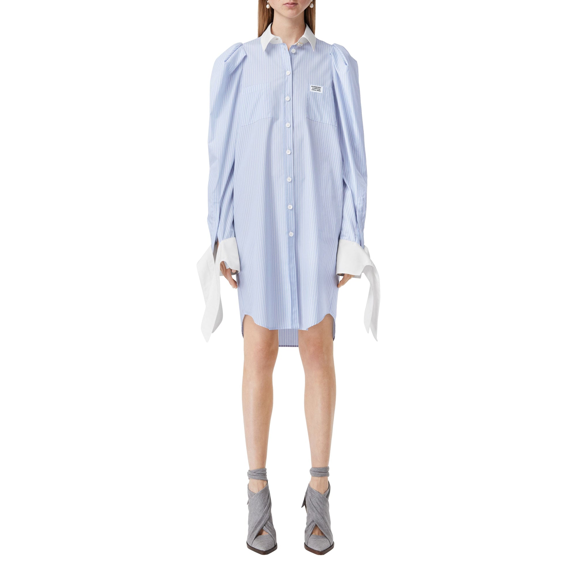 PALE BLUE STRIPE Robe chemise en popeline de coton rayée