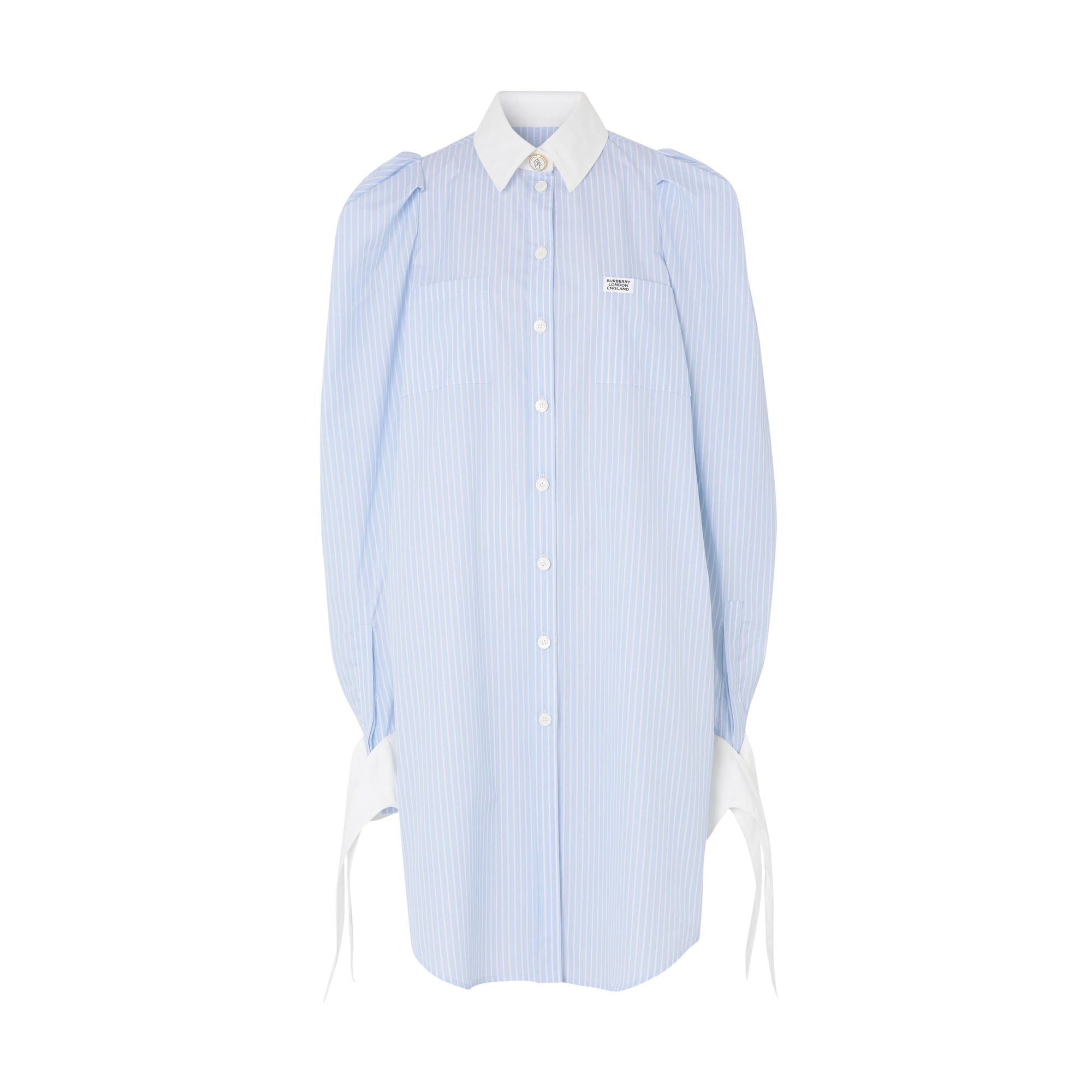 PALE BLUE STRIPE Robe chemise en popeline de coton rayée