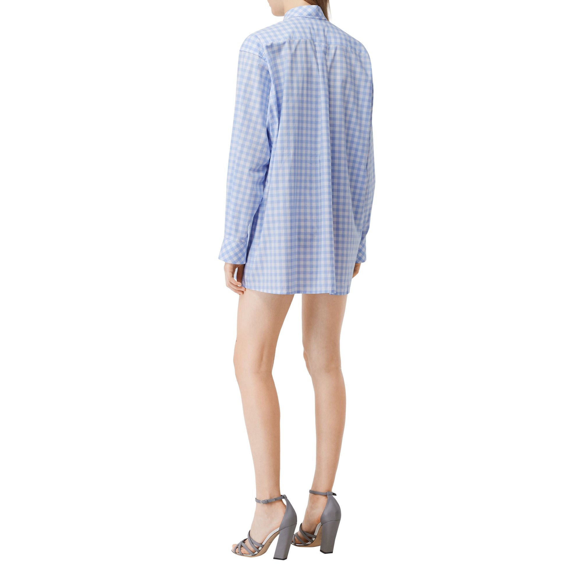 PALE BLUE PATTERN Robe chemise en popeline de coton vichy