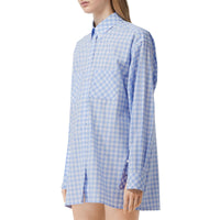 PALE BLUE PATTERN Robe chemise en popeline de coton vichy