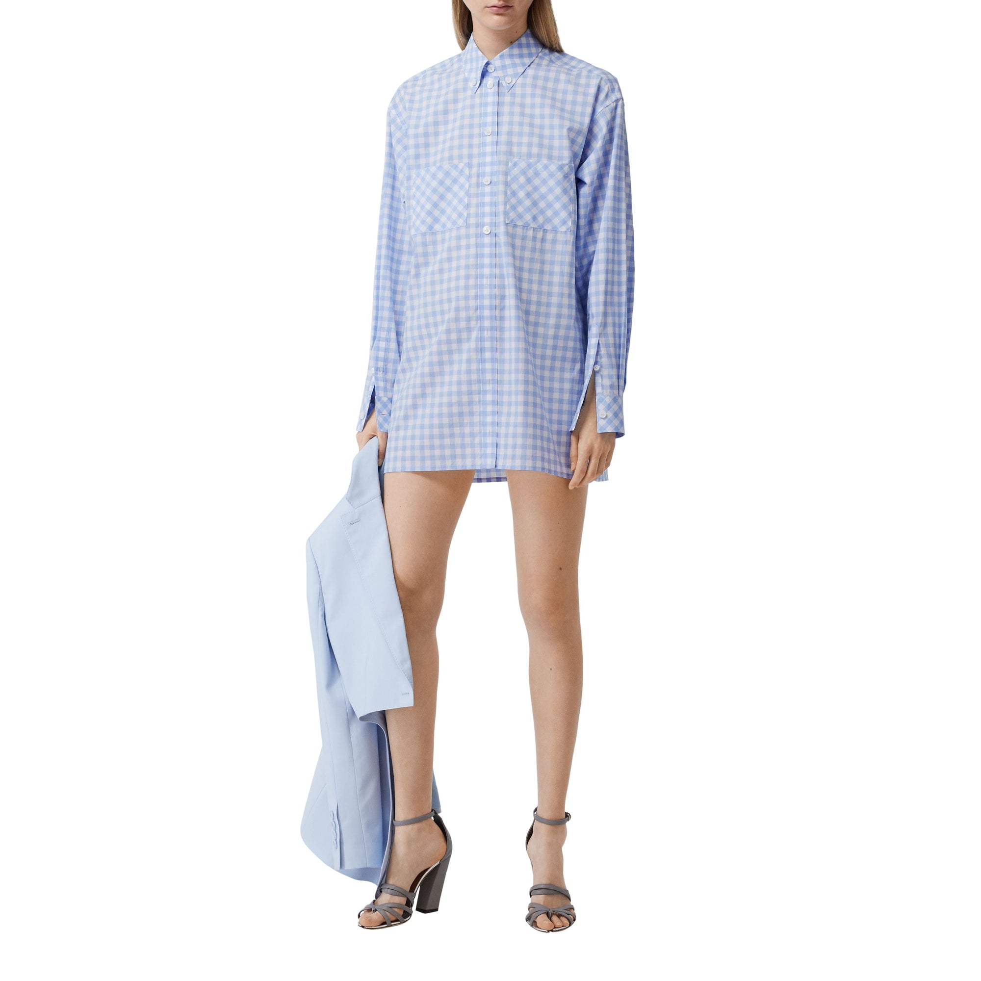 PALE BLUE PATTERN Robe chemise en popeline de coton vichy