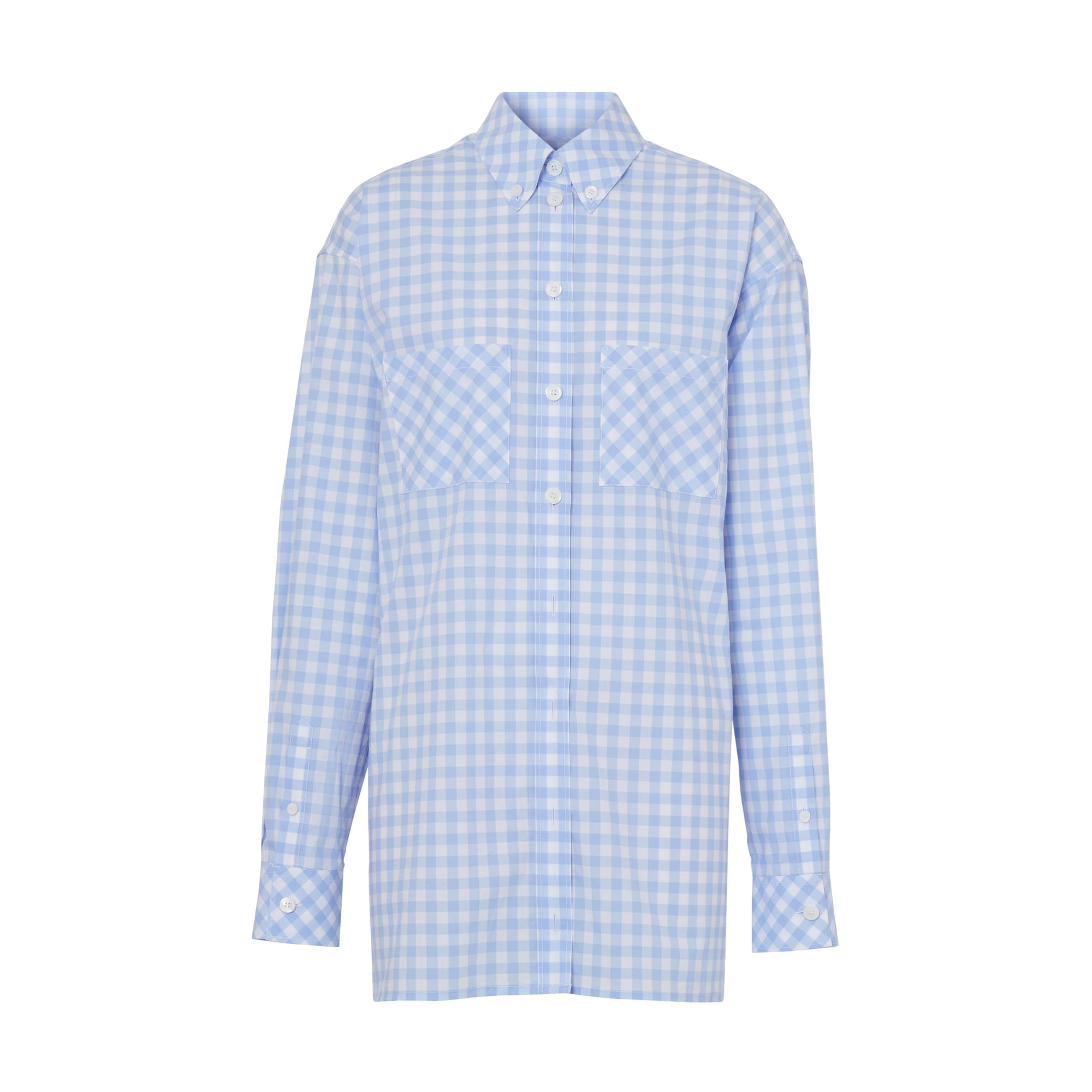 PALE BLUE PATTERN Robe chemise en popeline de coton vichy